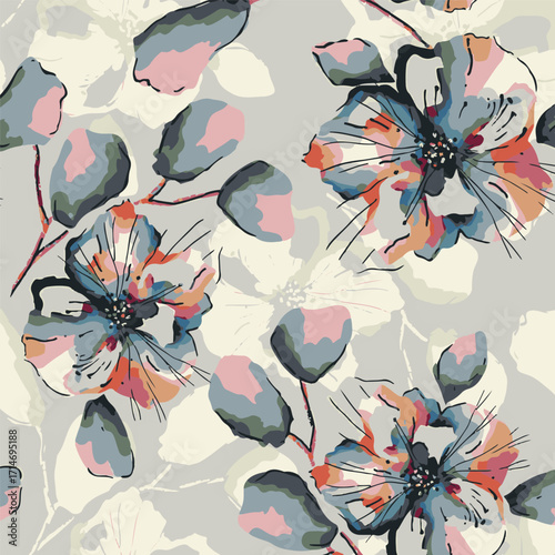 Classic Popular Flower Seamless pattern background - For easy making seamless pattern use it for filling any contours