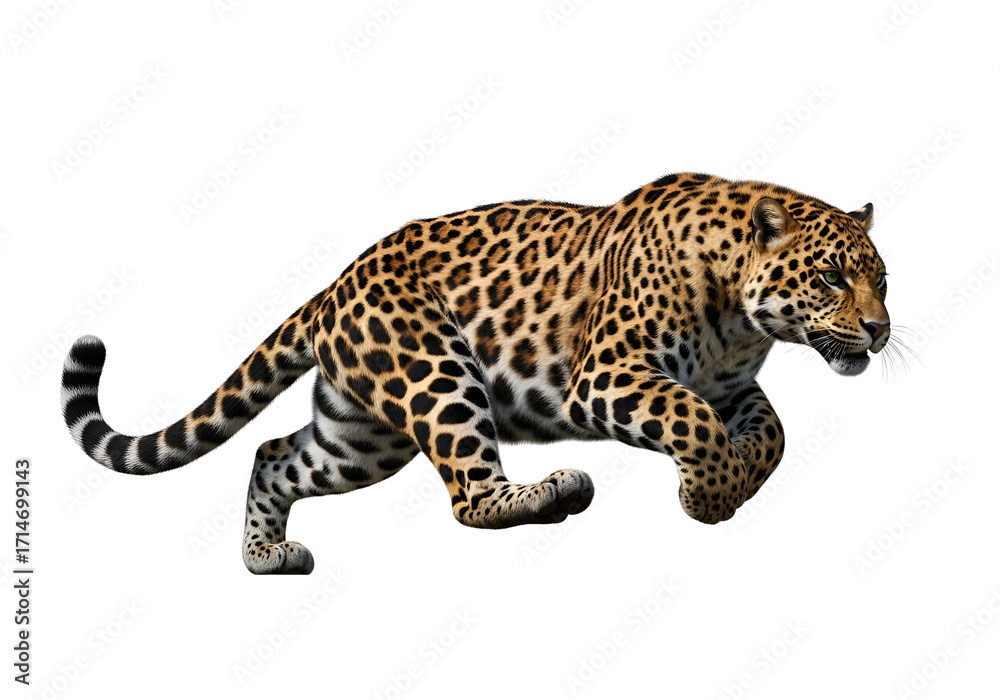 Naklejka premium Powerful jaguar in a dynamic leap against a stark black backdrop.