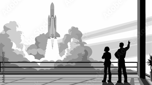 Exciting space shuttle launch viewed from platform, a spectacle of human achievement and innovation