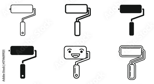 Vector art of collection of paint roller icons, showcasing different styles for painting and home improvement projects