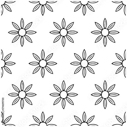Monochrome floral arrangement in symmetrical repeating pattern creates elegant surface covering