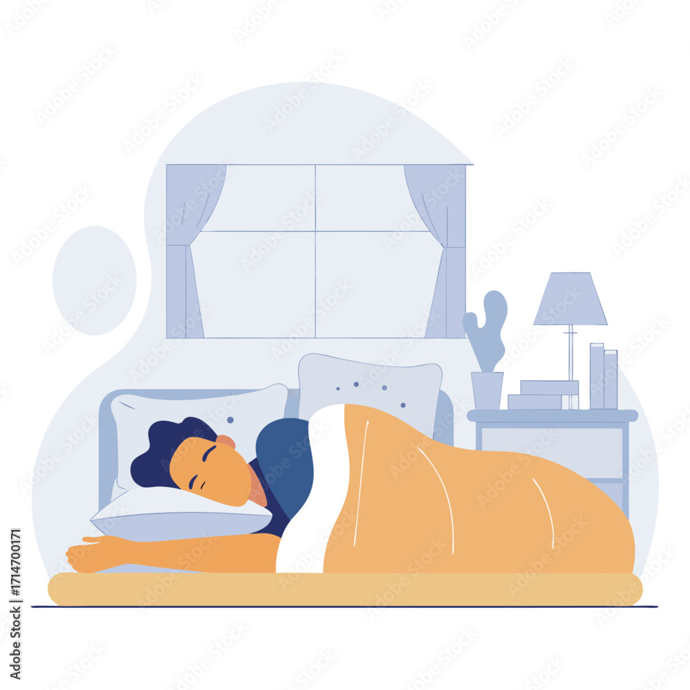 Obraz premium Peaceful Man Sleeping Comfortably in Bed