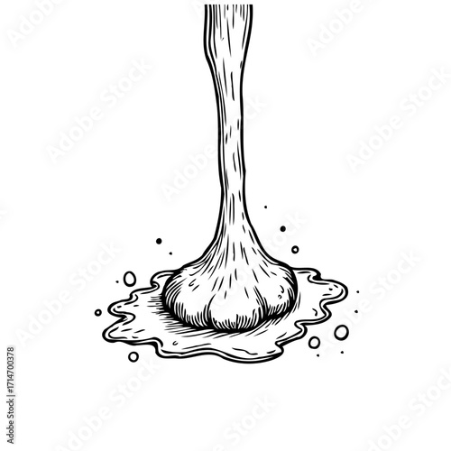 Monochrome sketch of a dripping liquid form with flowing stream creates a stylized visual design