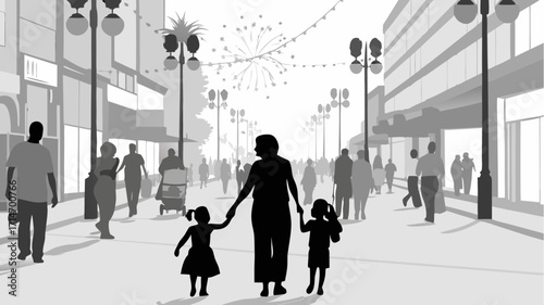 Family enjoying a vibrant festival day with fireworks and community spirit celebration event