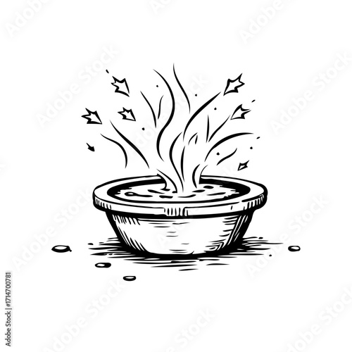 Mystical brew bubbling in vintage bowl unleashing magical stars and smoke like an enchanting potion