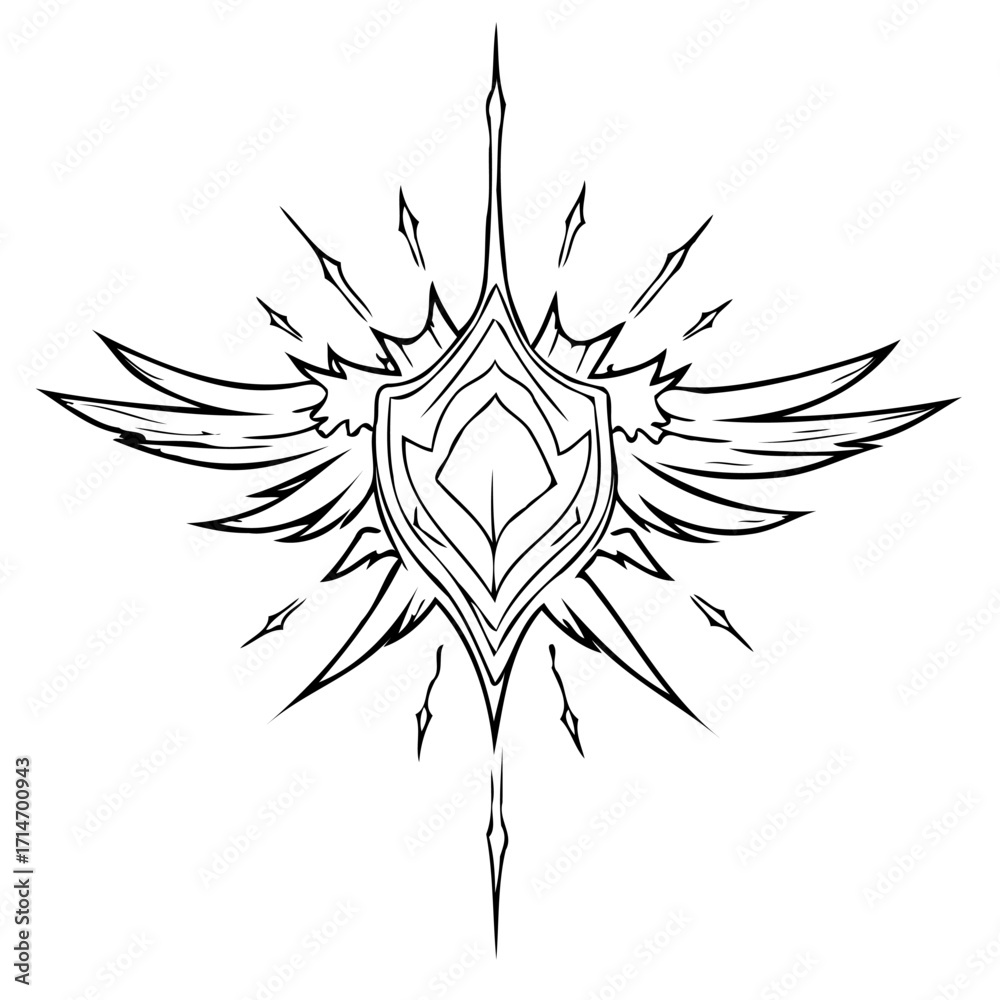 Fototapeta premium Ornate emblem design featuring stylized wings and shield evocative of mystical heraldry in vector