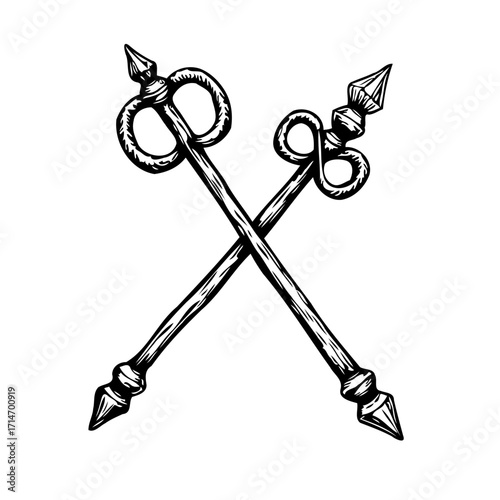 Ornate Crossed Scepters Illustration: A Symbolic Representation of Heritage Power and Nobility a