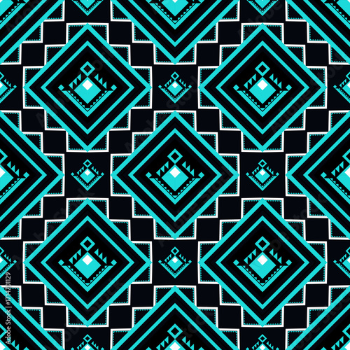 Geometric ethnic pattern seamless background texture, tribal fabric decoration, native style art print graphic design element, carpet wallpaper clothing wrapping batik fabric embroidery style vector