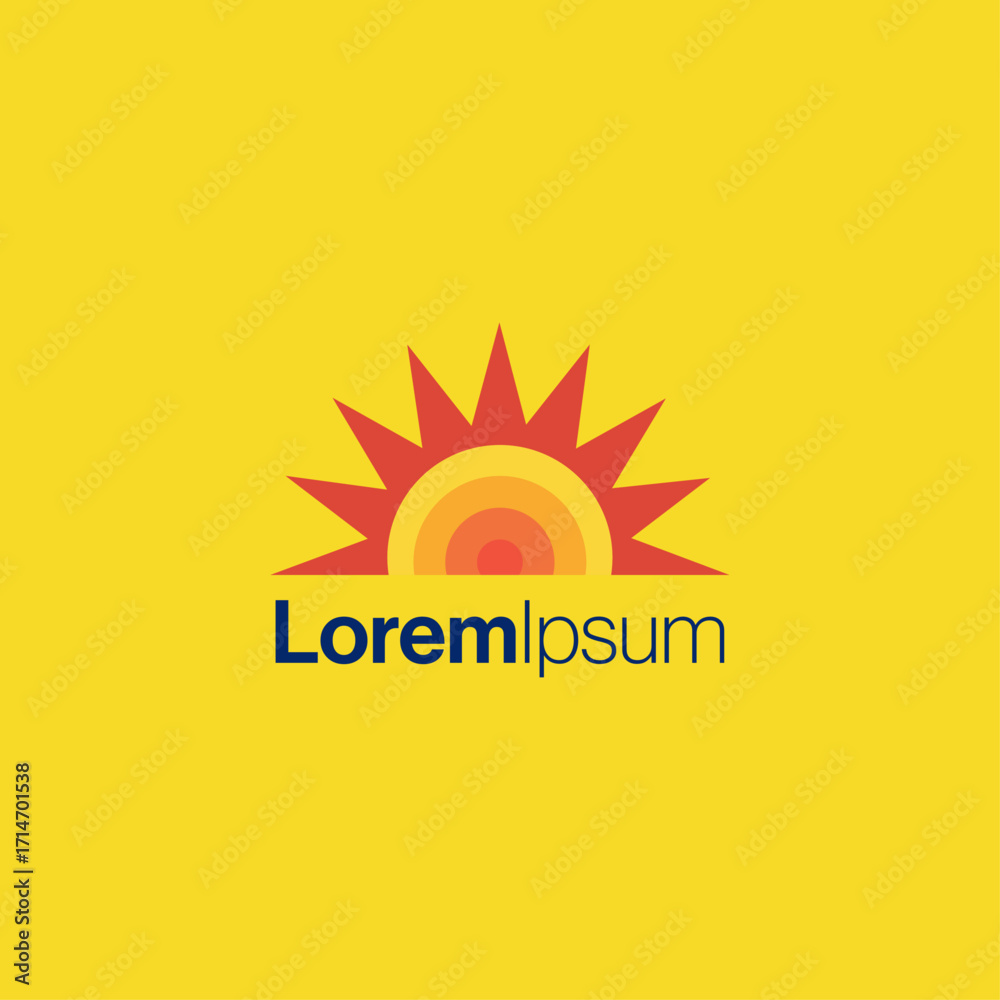 Fototapeta premium Vibrant Stylized Sunrise Logo Icon with yellow background.