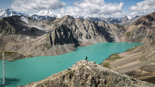 фотографія The aerial view of Ala Kul Lake in Kyrgyzstan