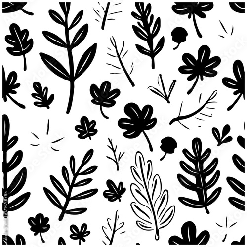 Seamless botanical pattern showcasing a diverse collection of stylized leaves ideal for textile