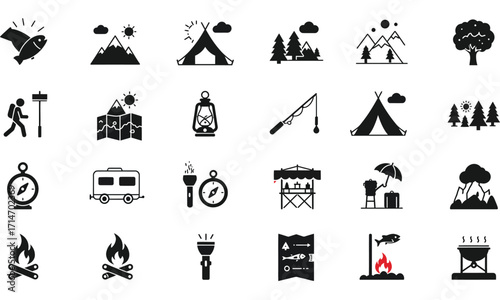 Vector illustration set of religious symbols and icons in black silhouette style
