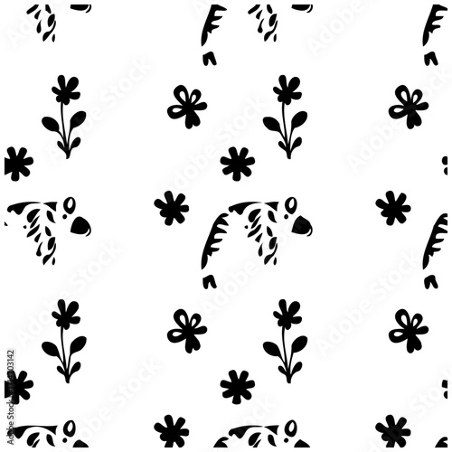 Simple floral and abstract shapes pattern design for textile or paper design giving a cheerful and