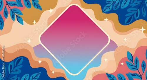 Abstract Nature Background with Organic Shapes, Leaves, and a Copy Space Frame