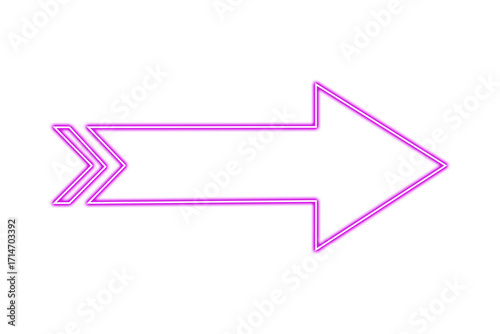 Neon arrow pointing right isolated on transparent background, bright and modern design