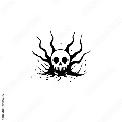 Skull rooted in decay morbidly surreal dark imagination symbolism morbid illustration gothic
