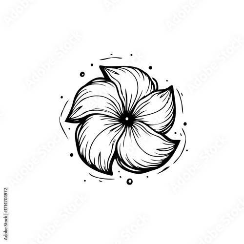 Stylized five petal blossom illustration offering organic charm through hand drawn appearance for