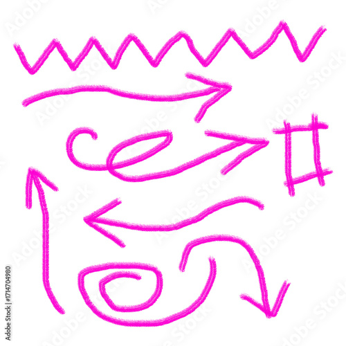 Hand Drawn Pink Arrows And Doodle Symbols For Creative Design
