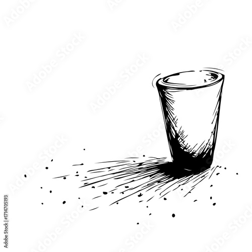 Stylized hand-drawn drink, glass illustration for refreshing design, or creative art project