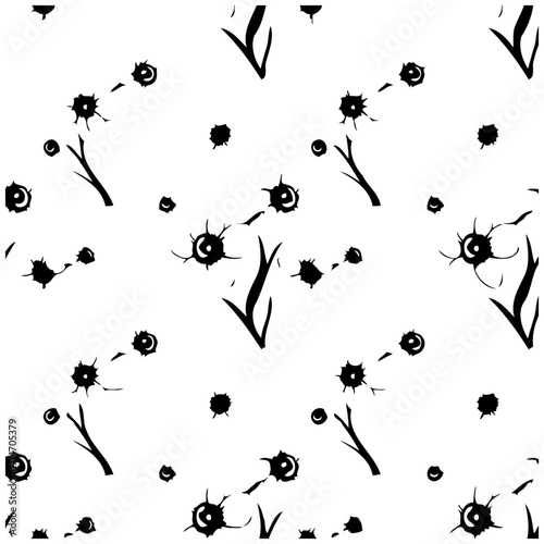 Stylized monochrome flora vector pattern features organic motifs scattered arrangement offering