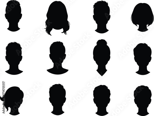 Silhouettes of male and female heads, people profile faces, hairstyle collection, anonymous avatar icons, human portrait vector illustration design