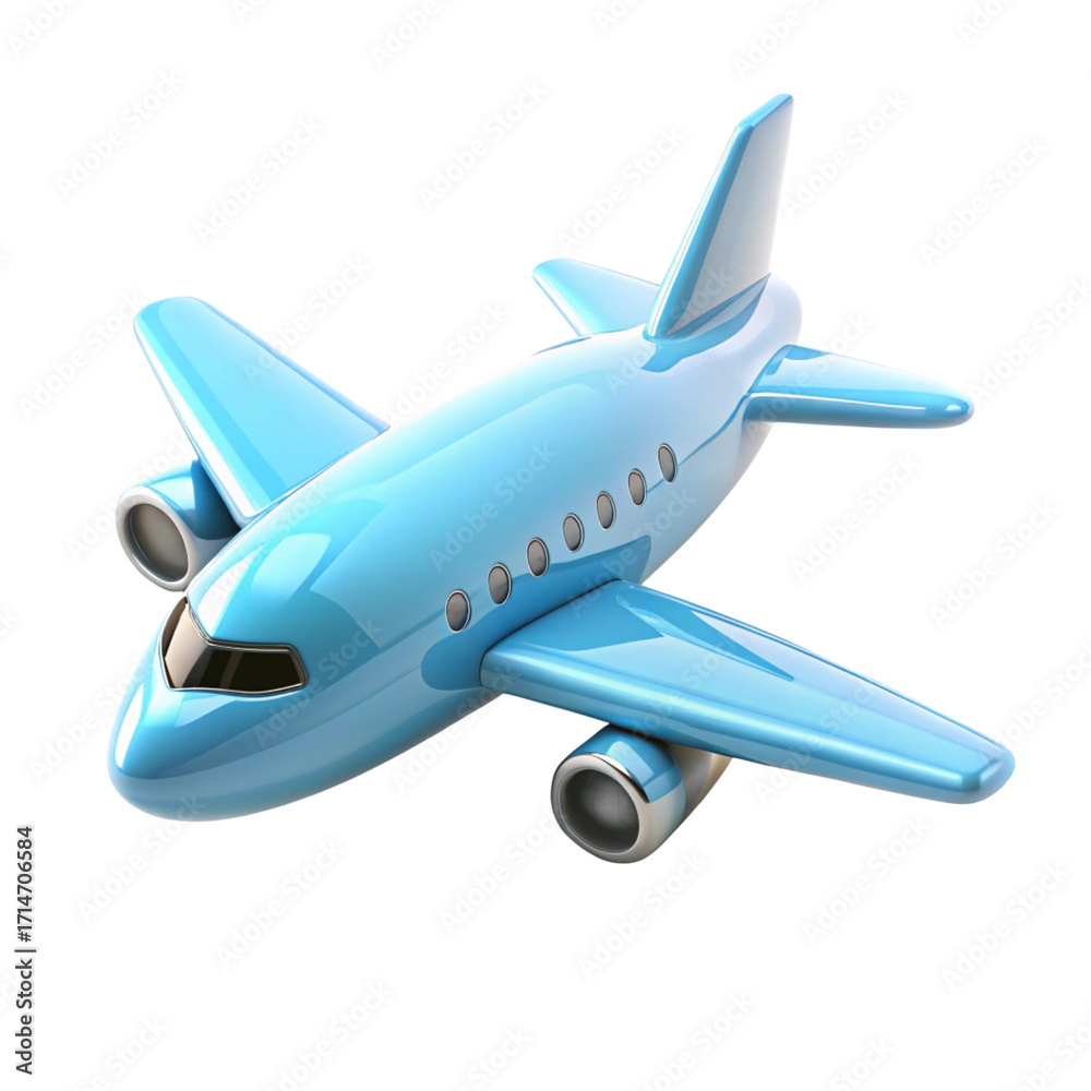 Naklejka premium Glossy Blue Toy Airplane with Transparent Background on Black for Design
