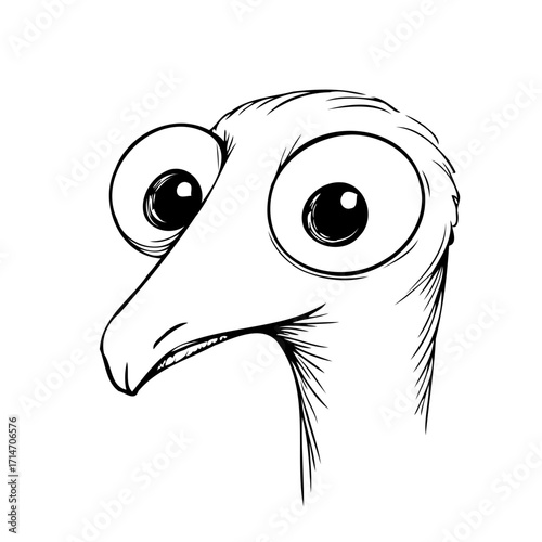 Whimsical avian illustration: A curious bird with exaggerated features displaying a unique charm