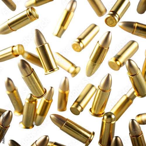 Golden Bullets Floating on Transparent Background Ammunition Pattern for Game Asset Design