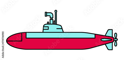 Red and Blue Submarine Illustration ,undersea vehicle for deep sea exploration, and vector graphic design 008.ai