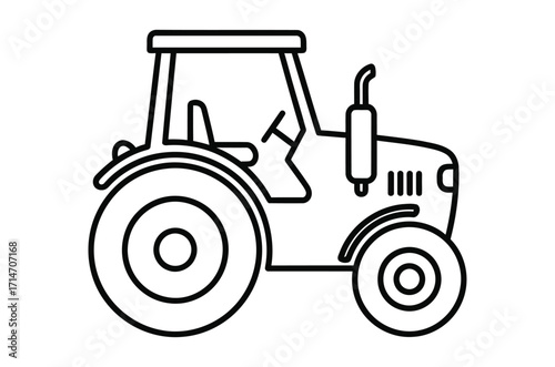 Minimalist agricultural tractor line icon, a simple farming vehicle drawing representing industrial machinery for farm work and cultivation, 0025.ai.