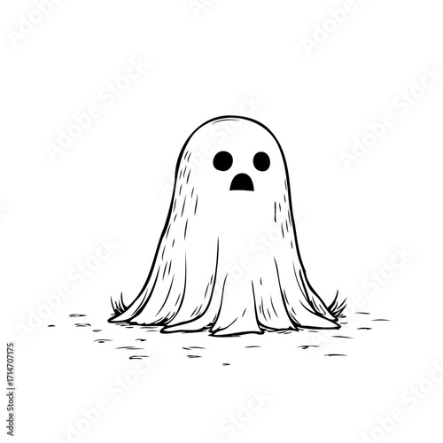 Whimsical cartoon ghost illustration conjures spooky season spirit with minimalist line art design