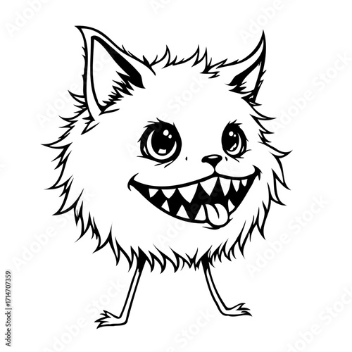 Whimsical creature sketch displays an intriguing blend of fluffy charm and playful mischief