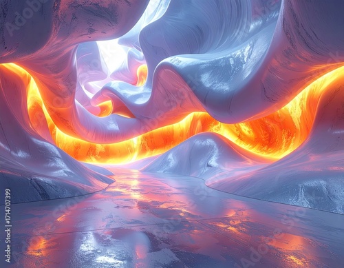Futuristic Glowing Landscape with Organic Fluid Forms