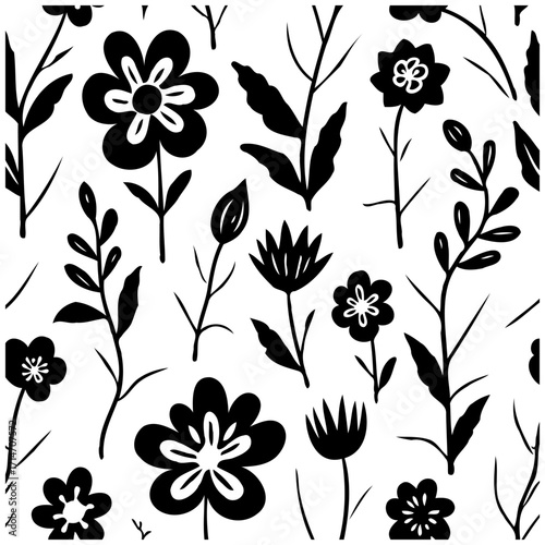 Whimsical floral silhouette pattern creating a captivating visual texture for sophisticated design