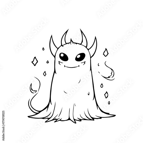 Whimsical horned apparition digital art a spooky yet endearing drawing is perfect for halloween