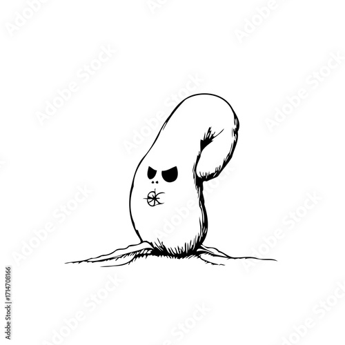 Whimsical ink drawing featuring a quirky character with an odd shape creating imaginative art on