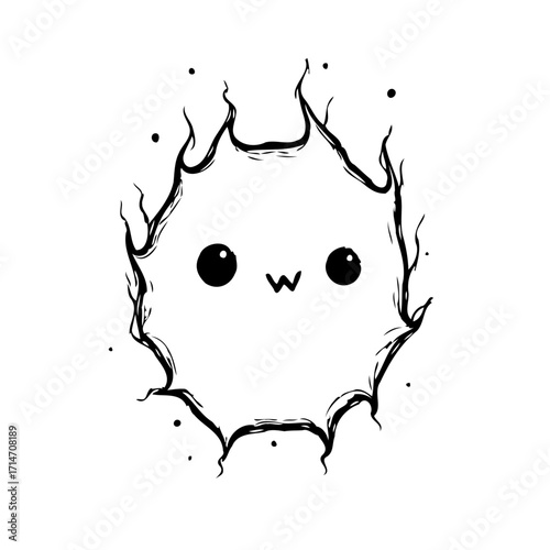 Whimsical ink drawing of an animated spiky orb radiating simple charm and playful visual design