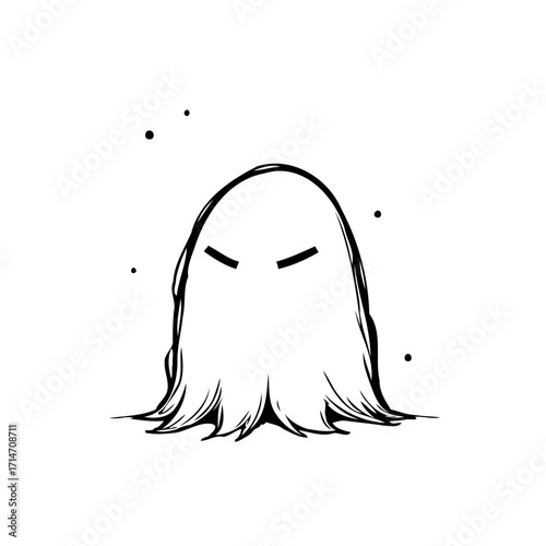 Whimsical spectral figure floating gently a minimalist halloween themed design conveying an