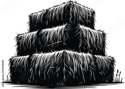 Pile of Hay bale in an agricultural field  vector illustration isolated on a white background