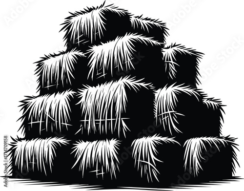 Pile of Hay bale in an agricultural field  vector illustration isolated on a white background