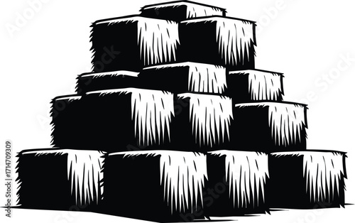 Pile of Hay bale in an agricultural field  vector illustration isolated on a white background