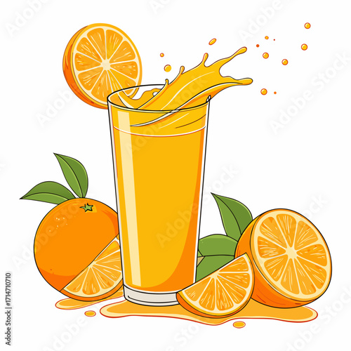 Fresh Orange Juice with Splash Vector Illustration