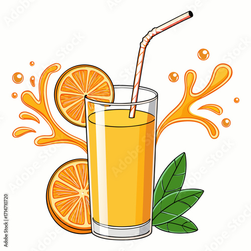 Fresh Orange Juice with Splash Vector Illustration