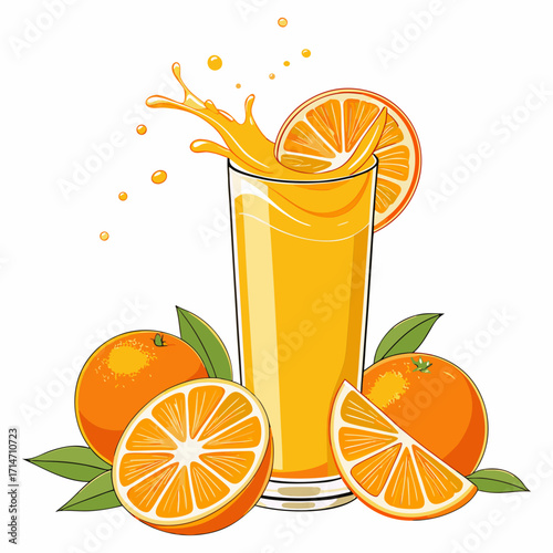 Fresh Orange Juice with Splash Vector Illustration
