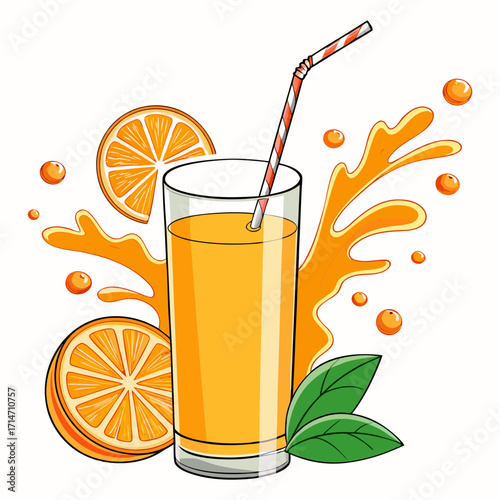 Fresh Orange Juice with Splash Vector Illustration