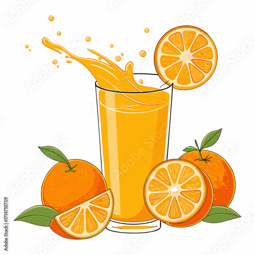 Fresh Orange Juice with Splash Vector Illustration