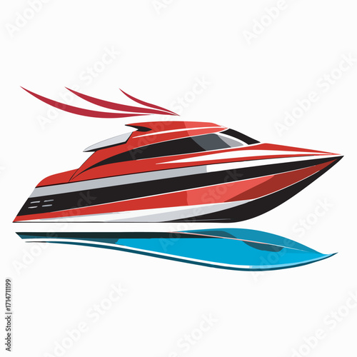 Modern Red Speedboat Illustration – Luxury Yacht Vector on Water