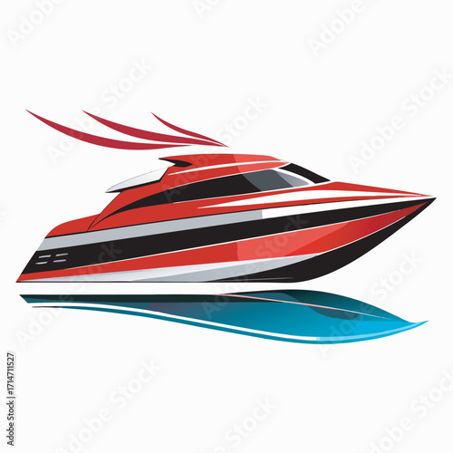Modern Red Speedboat Illustration – Luxury Yacht Vector on Water