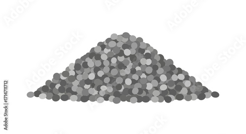 Pile of small grey and white pebbles on white background.