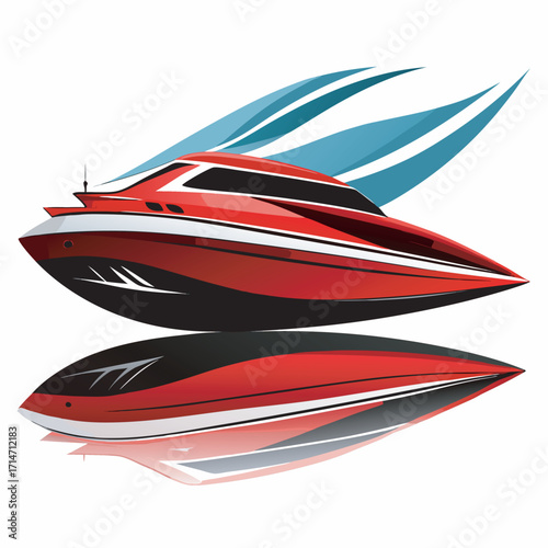 Modern Red Speedboat Illustration – Luxury Yacht Vector on Water